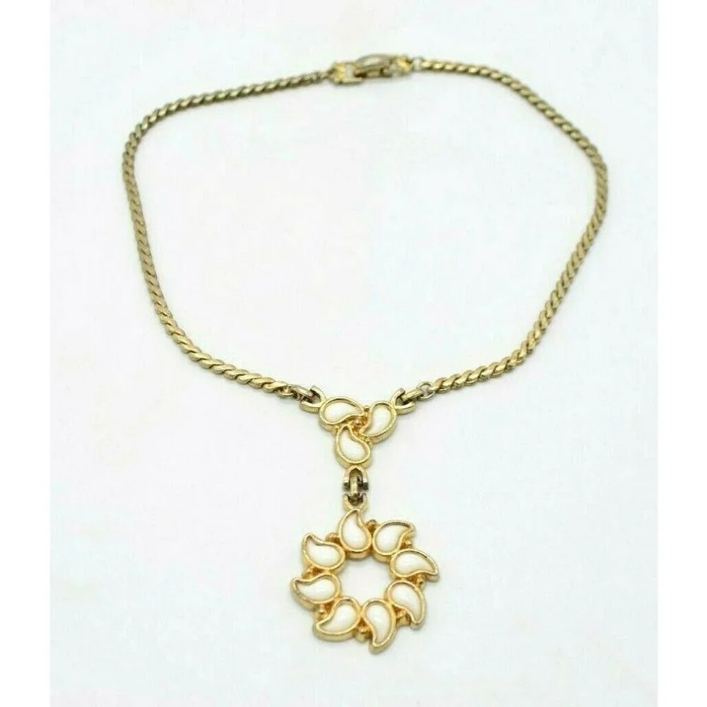Kramer White Milk Glass Flower Gold Tone Pendant N